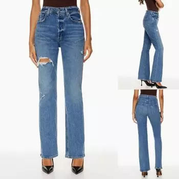 Женские модные джинсы с высокой талией, рваные прямые узкие брюки L синий