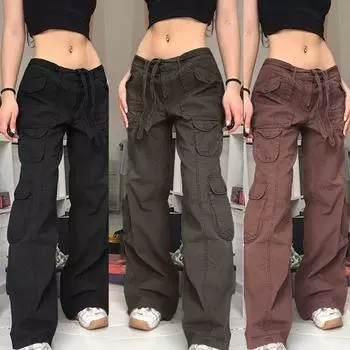 Женские модные джинсы с заниженной талией, повседневные прямые рабочие длинные брюки с карманами и карманами