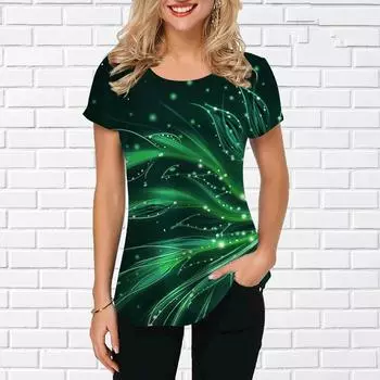 Женские модные футболки с 3D градиентным цветочным графическим принтом и коротким рукавом, уличные пуловеры с круглым вырезом, топы, летняя повседневная футболка S