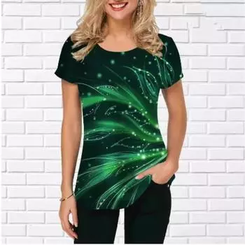 Женские модные футболки с 3D градиентным цветочным графическим принтом и коротким рукавом, уличные пуловеры с круглым вырезом, топы, летняя повседневная футболка S