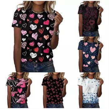 Женские модные футболки с принтом «Любовь», красивые футболки для девочек с круглым вырезом и коротким рукавом, женская одежда для отдыха и улицы, женские футболки, топы S