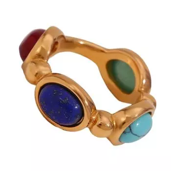 Женские модные геометрические кольца с натуральным камнем агатом из прочной нержавеющей стали, элегантные украшения для вечеринок 6