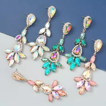 Женские модные геометрические серьги 2022 года: Сплав с цветными бриллиантами, европейский и американский стиль золотой