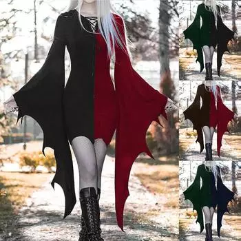 Женские модные готические панк-платья в стиле пэчворк с широкими рукавами и ремешками L кофейный