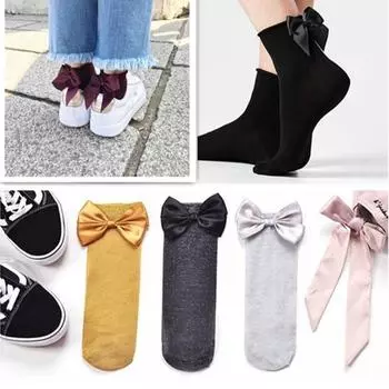 Женские модные хлопковые носки с большим бантом, однотонные повседневные женские короткие носки black sock black bow