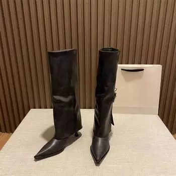 Женские модные хлопковые сапоги на шпильках, зимние, новые, с острым носком, с пряжкой на ремне, противоскользящие, износостойкие сапоги 35 чёрный