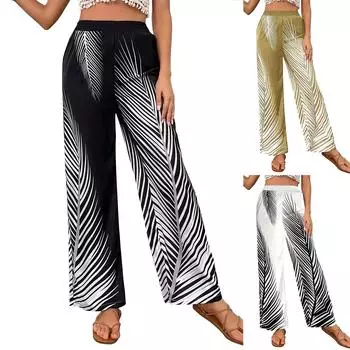 Женские модные и элегантные полосатые широкие брюки с листьями для женщин XXL хаки