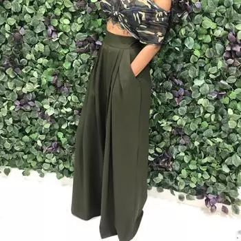 Женские модные и персонализированные длинные повседневные брюки с широкими штанинами и динамиком L армия зеленый