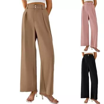 Женские модные и универсальные эластичные формальные свободные брюки широкого кроя L чёрный