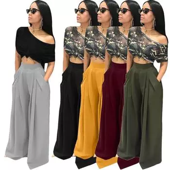 Женские модные индивидуальные широкие брюки однотонные повседневные свободные элегантные брюки с высокой талией и карманами для повседневной носки S красный