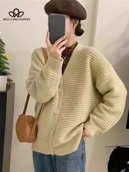 Женские модные кардиганы на осень и зиму, повседневный длинный вязаный кардиган, женский свитер, пальто, кардиганы с v-образным вырезом, женская одежда one size бежевый