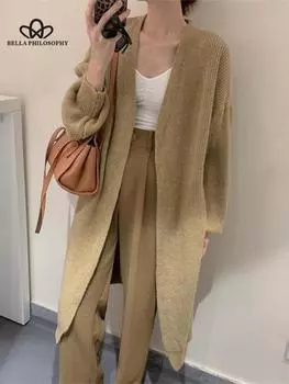 Женские модные кардиганы на осень, женские свитера, пальто, новые кардиганы, повседневный длинный вязаный кардиган, женская одежда one size абрикосовый