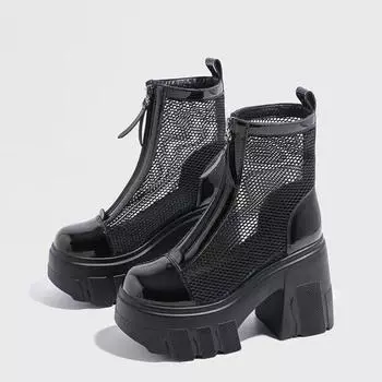 Женские модные классные ботинки из марли, осенние новые сандалии из тонкой сетчатой ткани с полой платформой, дышащие 34 чёрный