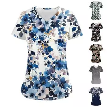 Женские модные комбинезоны с коротким рукавом и V-образным вырезом на пуговицах с карманами и принтом XXXXXL