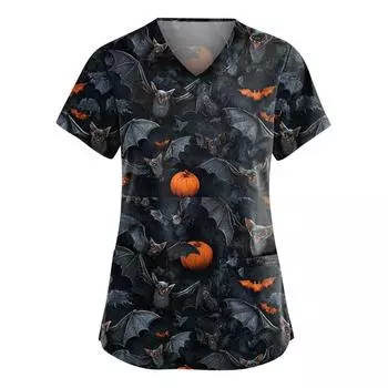 Женские модные комбинезоны с V-образным вырезом и короткими рукавами, с карманами, топы с принтом на Хэллоуин, одежда L чёрный