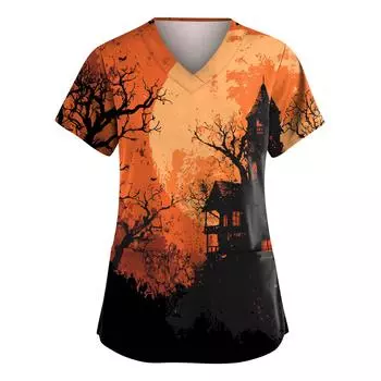 Женские модные комбинезоны с V-образным вырезом и короткими рукавами, с карманами, топы с принтом на Хэллоуин, одежда XL оранжевый