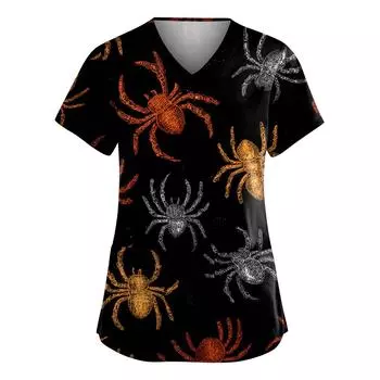 Женские модные комбинезоны с V-образным вырезом и короткими рукавами, с карманами, топы с принтом на Хэллоуин, одежда S шафрановый