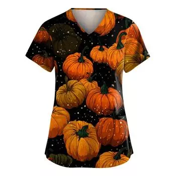 Женские модные комбинезоны с V-образным вырезом и короткими рукавами, с карманами, топы с принтом на Хэллоуин, одежда XXXL