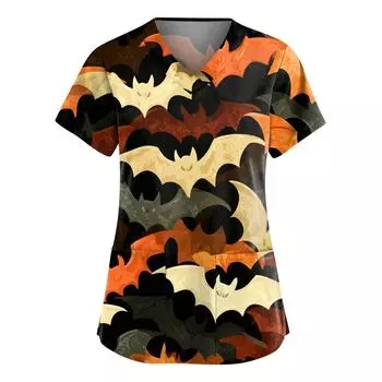 Женские модные комбинезоны с V-образным вырезом и короткими рукавами, с карманами, топы с принтом на Хэллоуин, одежда XXL золотой