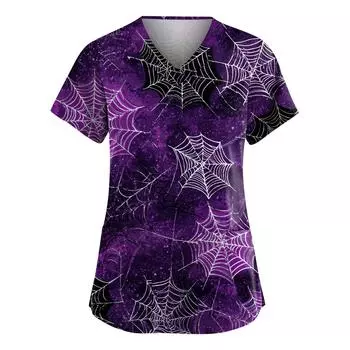 Женские модные комбинезоны с V-образным вырезом и короткими рукавами, с карманами, топы с принтом на Хэллоуин, одежда M