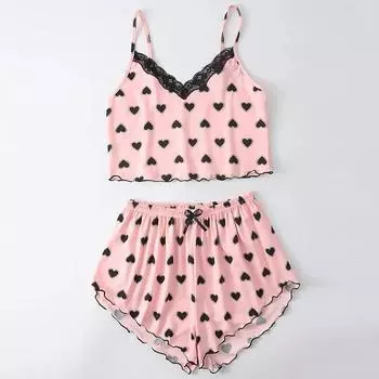 Женские модные комплекты с принтом, одежда для дома, комплект для сна, топы + брюки XXL розовый