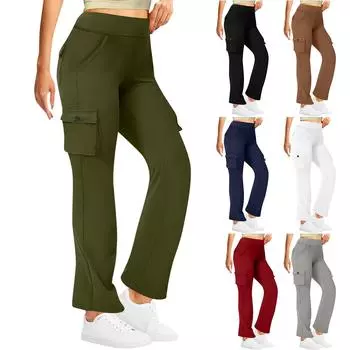 Женские модные космические боковые карманы, эластичная талия, пуговицы, однотонные брюки с несколькими карманами XS винный