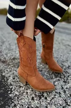 Женские модные ковбойские сапоги в стиле вестерн на молнии с вышивкой ангела