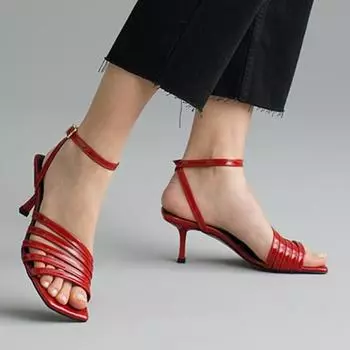 Женские модные красные лакированные кожаные женские сандалии на каблуке