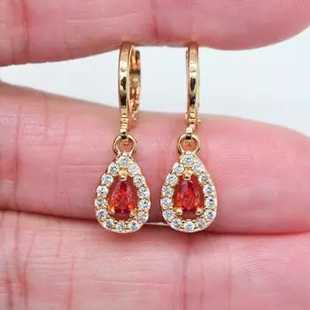 Женские модные красные серьги с кубическим цирконием CZ, маленькие милые серьги-капли, ювелирные изделия розовый