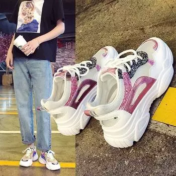 Женские модные кроссовки 2024 года, лето, новые сетчатые, воздухопроницаемые, толстая подошва, универсальные, удобные, с мягкой подошвой, противоскользящие, спортивная обувь 35 зелёный