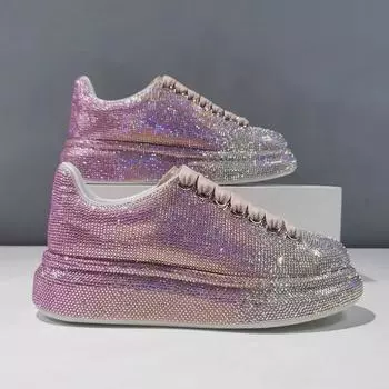 «Женские модные кроссовки 2024 года с ромбовидным узором и толстой подошвой белого цвета — повседневная осенняя спортивная обувь» 37 розовый