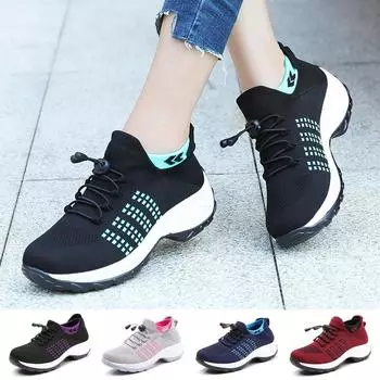 Женские модные кроссовки на плоской платформе для женщин, прогулочная обувь с дышащей сеткой, женские кружевные кроссовки для носков 35 чёрный