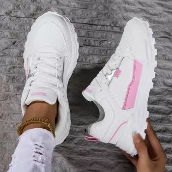 Женские модные кроссовки, уличная нескользящая обувь для скейтбординга на шнуровке, легкая удобная повседневная дышащая прогулочная спортивная обувь на плоской подошве для женщин 35 розовый
