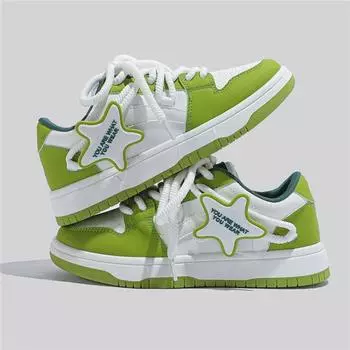 Женские модные кроссовки, уличные противоскользящие кроссовки из искусственной кожи, повседневные легкие кроссовки на толстой подошве для скейтбординга, прогулочные туфли на плоской подошве для женщин 35 зелёный