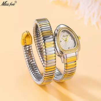 Женские модные кварцевые часы с золотым браслетом Serpentine, элегантные часы с циферблатом в виде головы змеи, украшенные бриллиантами, изысканные женские часы для подарка на праздник красный/золотой