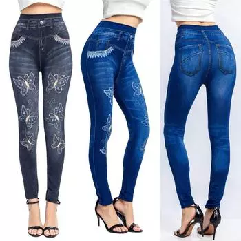 Женские модные леггинсы, женские брюки с мокрым принтом и высокой талией M синий