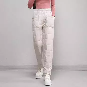 Женские модные легкие брюки из хлопчатобумажной ткани с наполнителем из пуха, зимние прямые брюки свободного кроя, теплые брюки для похудения XXXL
