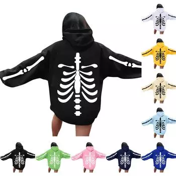 Женские модные легкие пуловеры с длинными рукавами и карманами, толстовка с рисунком на Хэллоуин L зелёный