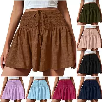 Женские модные летние однотонные шорты с эластичной резинкой на талии для спорта и отдыха L армия зеленый