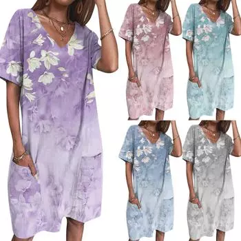 Женские модные летние платья для женщин, платье с короткими рукавами и карманами с v-образным вырезом XXXL зелёный