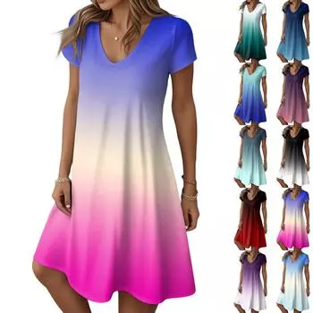 Женские модные летние повседневные платья с коротким рукавом и цветочным принтом M чёрный