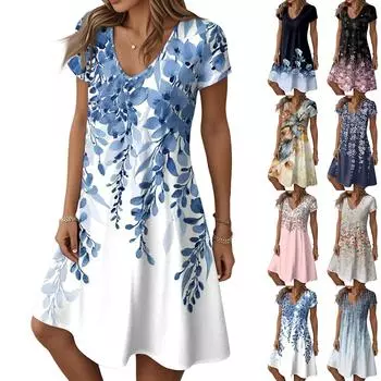Женские модные летние повседневные платья с коротким рукавом и цветочным принтом XL