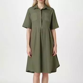 Женские модные летние свободные платья с воротником-стойкой из хлопка и льна однотонного цвета L армия зеленый