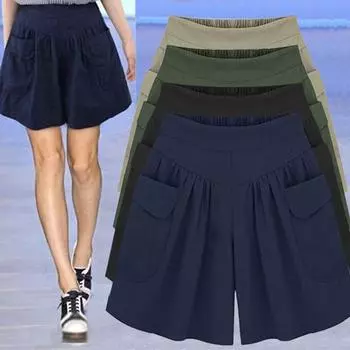 Женские модные летние свободные повседневные шорты с эластичной резинкой на талии, пляжные шорты, однотонные дышащие широкие брюки M темно-синий