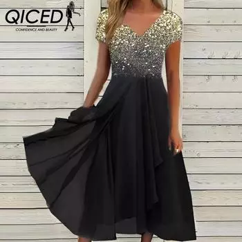 Женские модные летние весенние однотонные повседневные платья с v-образным вырезом и короткими рукавами и высокой талией S чёрный/фиолетовый