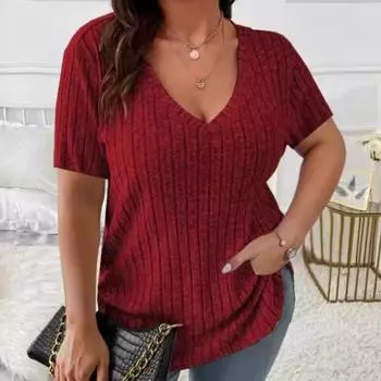 Женские модные летние весенние повседневные однотонные блузки и рубашки с v-образным вырезом и короткими рукавами с принтом 1XL чёрный