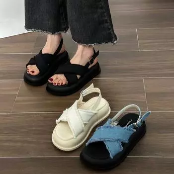 Женские модные летние винтажные сандалии на платформе 35 чёрный