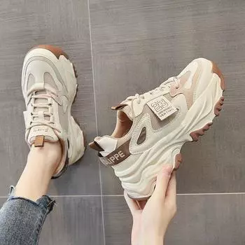 Женские модные массивные кроссовки, дышащая обувь Dad Shoes, модная легкая спортивная обувь, увеличивающая рост, универсальный дизайн 35 хаки