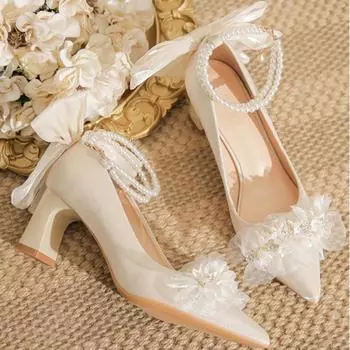 Женские модные массивные туфли-одиночки, осенние новые удобные туфли с заостренным носком и узлом-бабочкой 34 шампанского