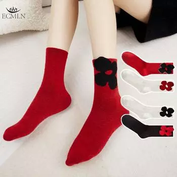 Женские модные милые хлопковые носки с 3D-цветком, новинка, забавные носки до щиколотки для женщин one size чёрный